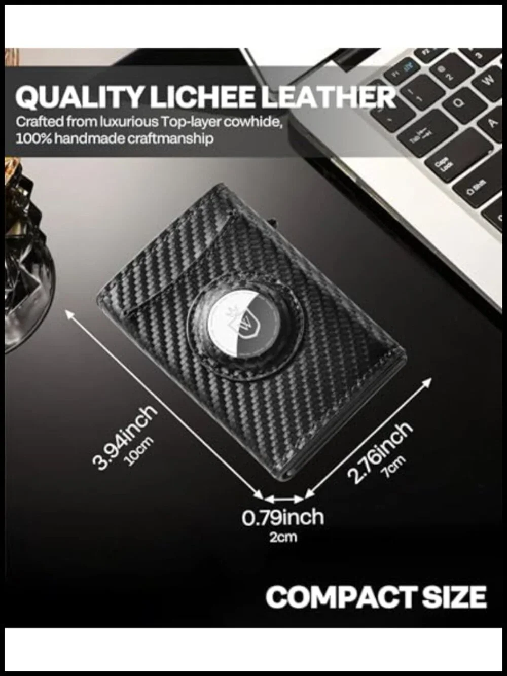 Men's Genuine Leather Smart Wallet with AirTag Holder RFID Blocking Pop-Up Card